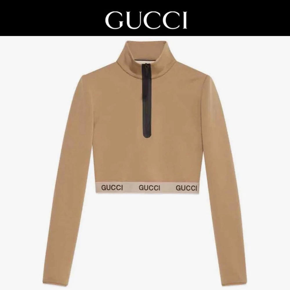 New💕Gucci X North Face Tan Long Sleeve Crop Top